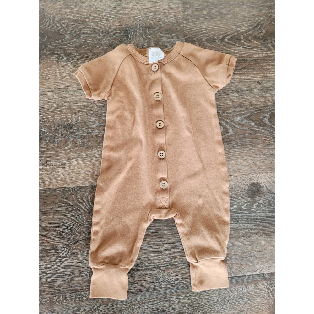 Baby Blueberrie Romper Button Front Short‎ Sleeve Tan Jumpsuit 3-6 months #9